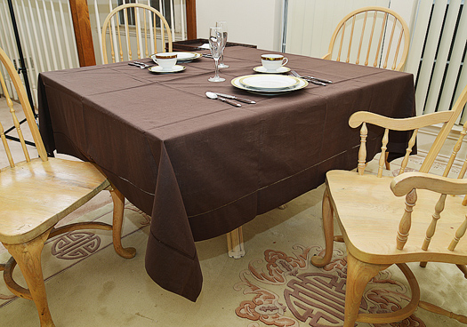 Happy Festive 70" Square tablecloth. Brown color